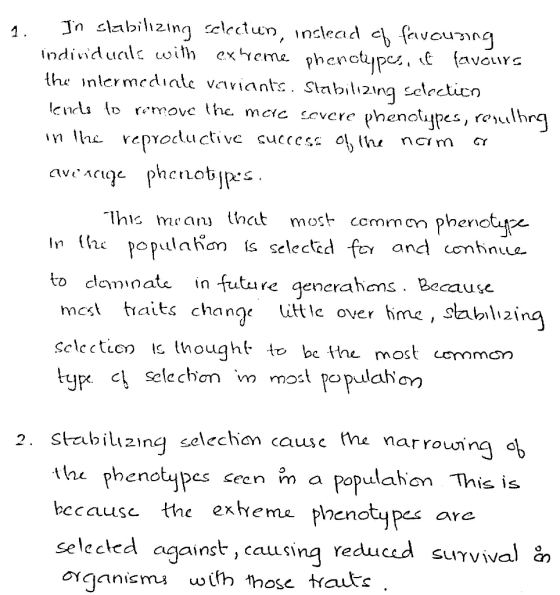 1. In stabilizing electun, inslead a favouning individuals with exheme phenotypes, if favours the intermediate variants. Stab