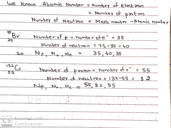 . We know Atomic Number = Number of electron = Number of porton. Number of Neutoon = mass number - Atomic number Br Number of