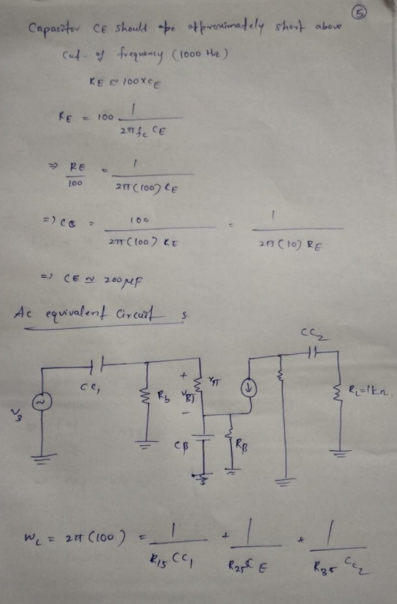 Capacitor Ce should abe of proximately short above Cuf- of frequency (1000 Hz ) REN looXCE RE 100 21fc. CE > RE 100 2T (Coole