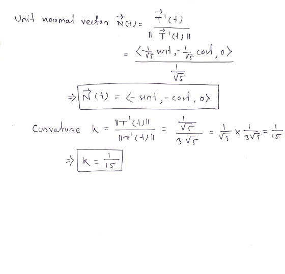 Unit normal rector Ñ (t) = Fict) 11 1 Chill <- runt, it corf, oy il R => Ñ ct - <- sint, -cost, oy ITCHI Curvature ka lloct