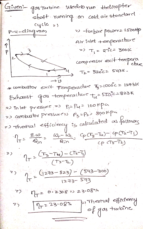 Givena gas Turbine used to run Helicopter Shaff running on colc air stancarsi cycle ) -u-diagram » furbine powerz 1500tlp Air