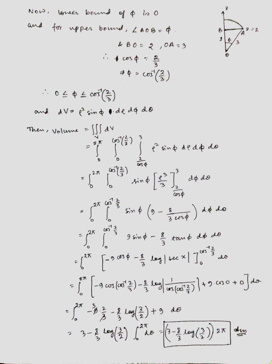 2 Now, loneer bound of ¢ in o B 92 (A 3 and for upper bound, LA OB=P. & BO = 2,0A-3 .. cos * o acos cos (3) 22/35 ф2 сот 6) d