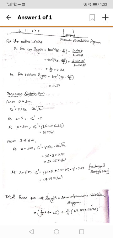 Ø 1:33 + Answer 1 of 1 + For the active state pressione distribution diagram 1. Xa son top layer tan (45- ). I wind tusin ta