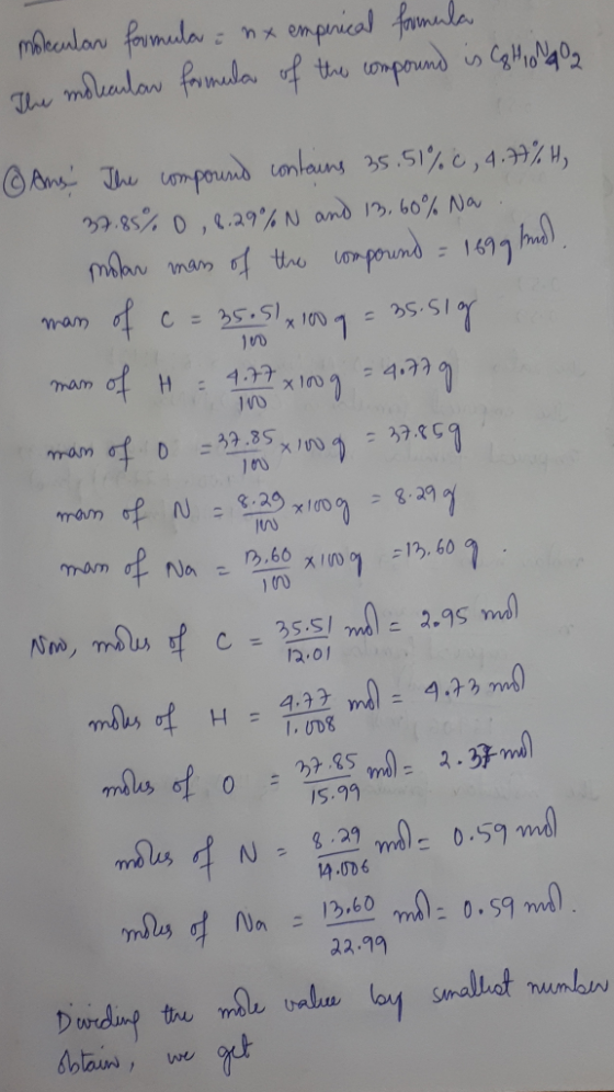 maeealan fomuda Thae melsadlaw frimalea mx emprical famula the ompond s 2 Ans Th umpoum onlauns 25.51% c,4.39% H, .85% 00.29