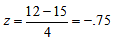 12-15 Z = = 4 -.75