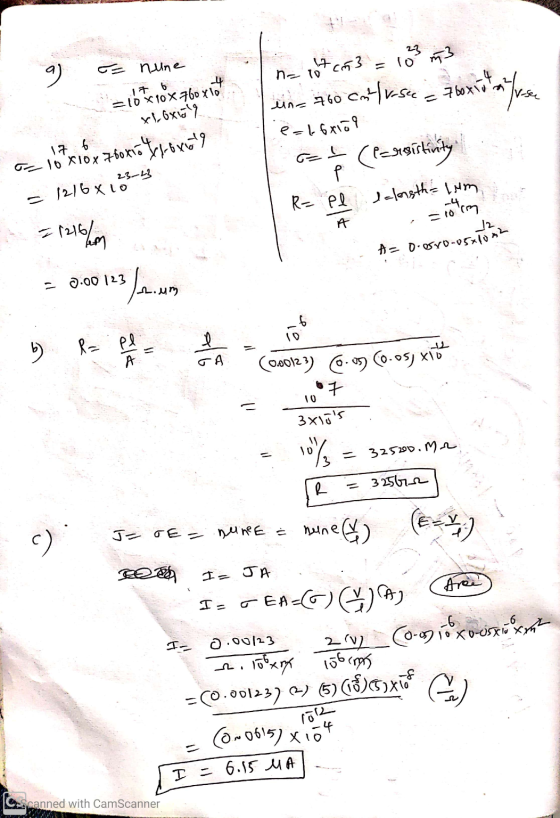 a = nune lo X10 X 760x10 na 187 cm3 = 183 m3 en=760 con frase= 7 box is a frase e=l6x109 = I (Parsistivity xloxialg 6 17 o= 1