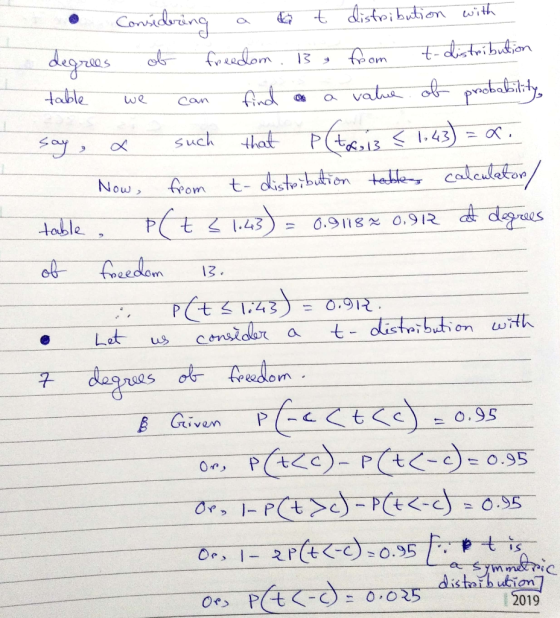 we can a such Now, 13 = 0.92 Considering t distribution with degrees of freedom. 13 from t-distribution table find value of p