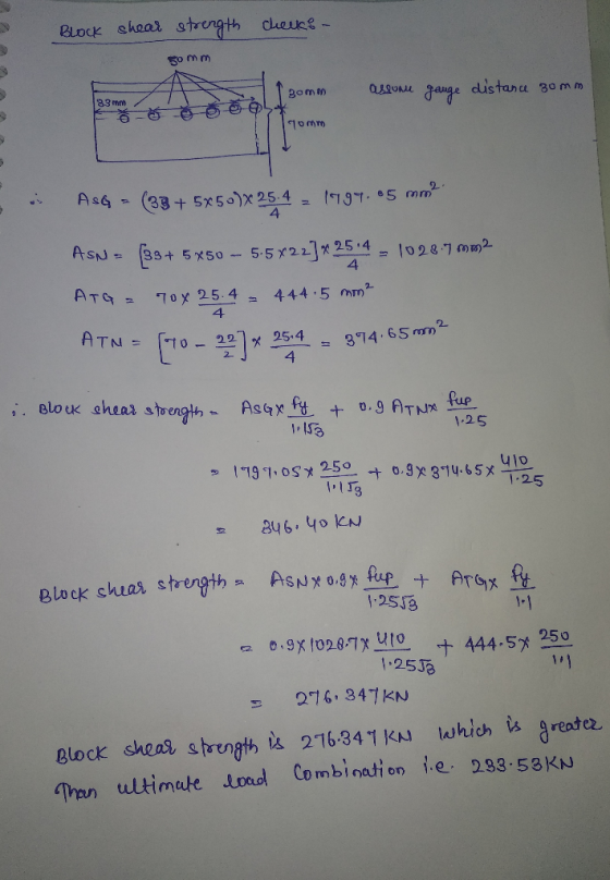 Block checks - shear strength 50 mm 20 gom assone gauge distance 30mm 83 10mm 4 AsQ - (38+5x500x 25.4 . 1194.65 mm? Asn = (33