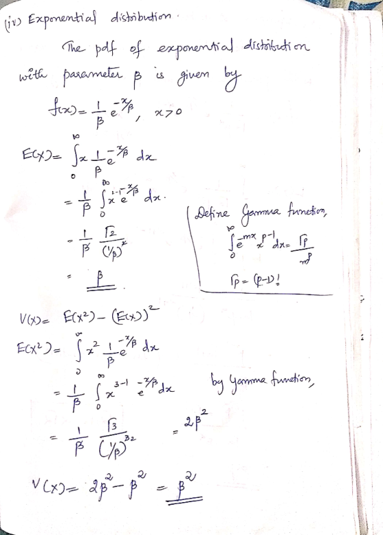 (jv) Exponential distribution . The pdf of exponential distritution with parameter & is given by fore) $2*, *30 Ex) = Se 2 de