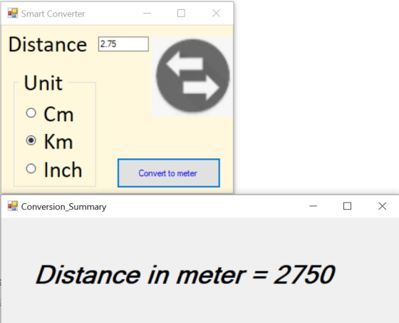 Smart Converter Х Distance 2.75 Unit o Cm o Km o Inch Convert to meter Conversion_Summary X Distance in meter = 2750