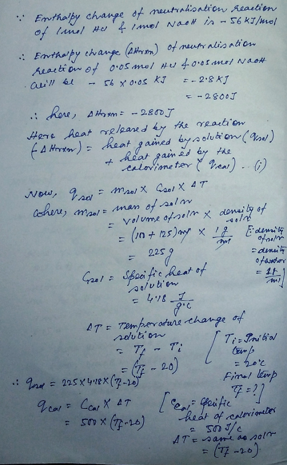 -0 i Enthalpy change of neutralisation reaction of lund ta & imol Noot is – 56 kJ/mol Enthalpy change heren) of neutralisatio