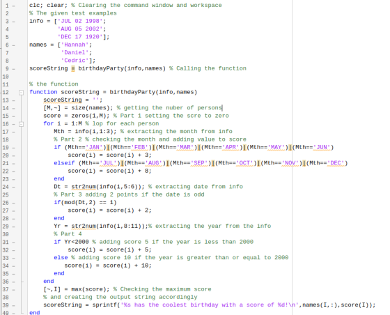 2 3 4 5 clc; clear; % Clearing the command window and workspace % The given test examples info = [JUL 02 1998; AUG 05 2002