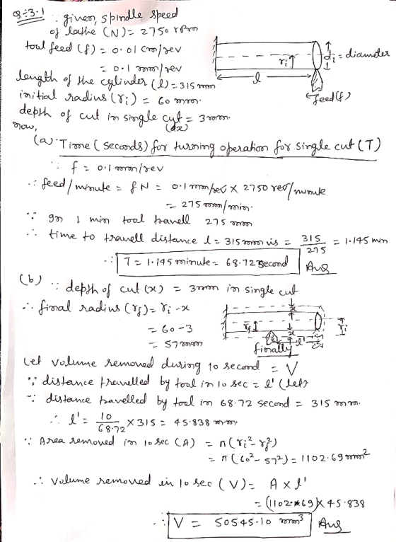ne spille Speed o Lahe CN )- 2750 YPrm toul feed ) o ol Cr/ev diameter oo ev Longth of e ylinder ()-315 mn initial radius (Y;