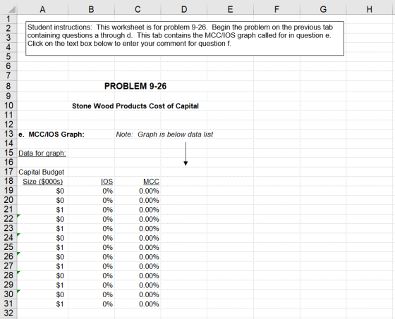C D E G H Student instructions: This worksheet is for problem 9-26. Begin the problem on the previous tab containing question