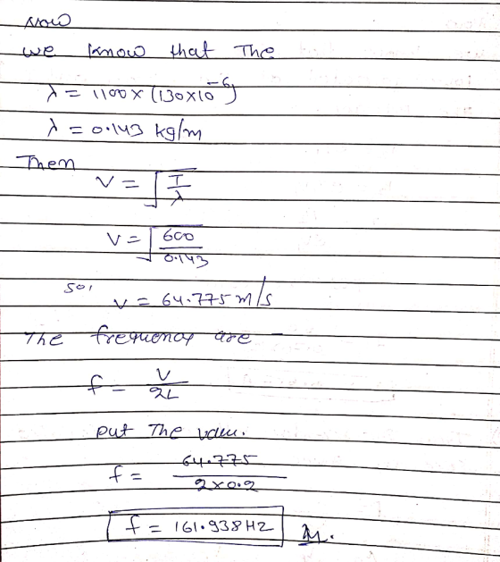 ALO The we know that = 100x (30X10) x=00143 kg/m ____Them __ v== 600 Nठप So __ 64.75M/S Tट टिपटाप पंन्ट- put __ the value _42