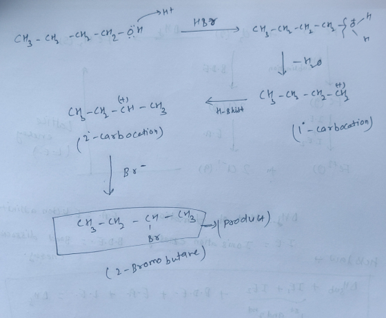 ht HB8 CH-CH-CH, - co CH₂ - Cil - cl - Co-Oh & t H-shift Cof-chan cot (2-carbocation CH_ch - che (l-carbocation) (A - City -