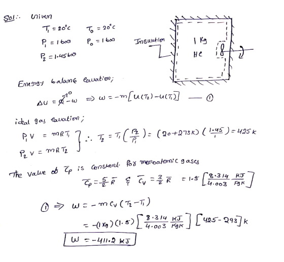 Soli: riven T, = 20°C P = ibor P2 = 1045 bar 5o = 20°c Po=1 boo Insulation Y llega Energy balance lavation; त su =a w =) w=-m
