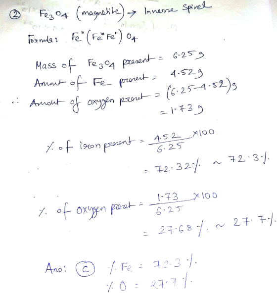 (magmekle) Fe3 04 Innene Spirel to (), 6-253 ala OA Mass of Fe304 pranent Amaut of Fe pronent 4-S29 Amont of onen prout C25-1
