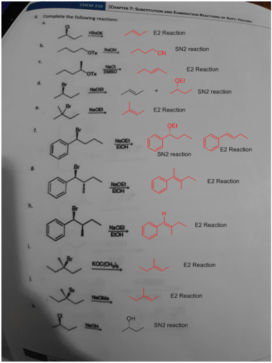 CHEM 210 TOAPTER 7: SUBSTITUTION AND EUMATION REACTIONS ON 6. Complete the following reactions: i BUO E2 Reaction luk oro Nac