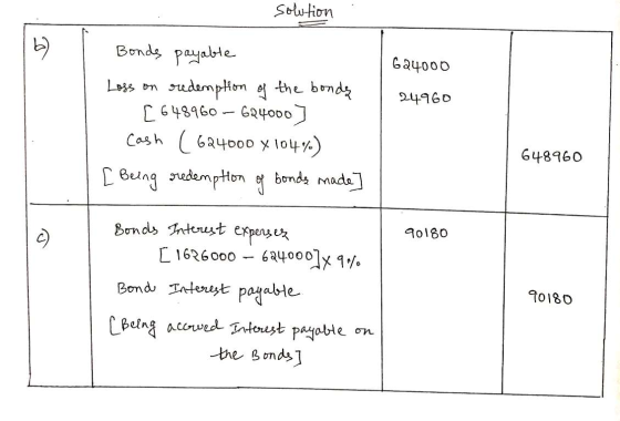 solution 624000 24960 Bonds payable Loss on redemption of the bonds [ 648960 – 624000) Cash (624000 x 184%) [Being redemption