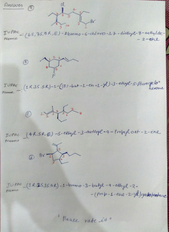 Answen 4- 6 IU PAC -(65,75,8R,E) - tbromo - 6-chloro-3,7-dictye-8-netayldec Name 2-ehe IUPAC .(ERBS.SR)-1-(E) -b ut -1- eh -1