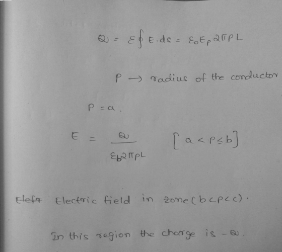 P → Tadi us of the conductDY Elet午 Electric field in zone C b epec). TIC in this segion the chemge is -a