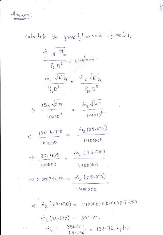 Answert calculate the mass flow rate of model, Po, D a constant. in WRTo, m 2 ORTOR P.02. : 0,5 15x W288 ming 660 = loxio y -