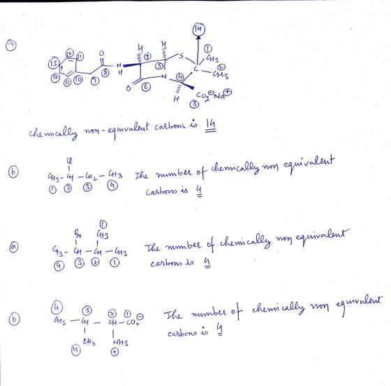 -- coronat HONA chemically non-equivalent carbons is 14 CH3-CM - CH2 - CH3 The number of chemically non equivalent 0 ③ ② 6 ca