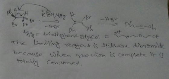 TIM By phant K84/42y + Br HBY - Br ph Ph-=-ph HBr on ph egy triethylene glycol = onor of The limiting reagent is stillbene di