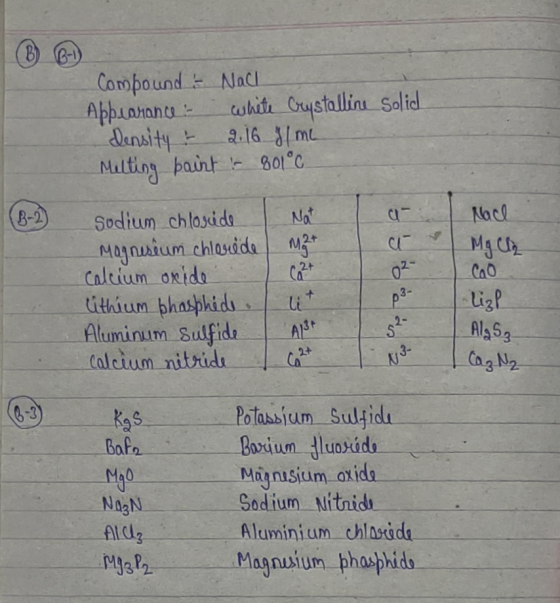 B Compound t Nacl Appionanc dansity Nalting baint e 8이°c. whiti Crystallin Salid a.16 81mL Nacl No Sodium chloside Magnuium c