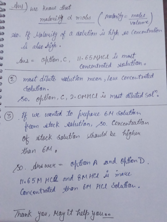 2.222222222 S ets) we knaue that malarity & moles (malarity = males , volume elo. ff Molauity of a dilution is high wo concen