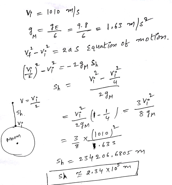 x 2 10 10 1) s - 8 = 2 1.63 ) v - v² = 2as equation of motion. (x) - - - - 8 S , - - - . S, = - AM 3Y ที่ 8 รห 5 - 3M Moon =