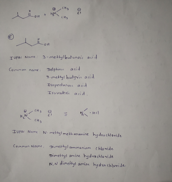 CH3 . a LOH + Hr I UPAC Name : 3-methylbutanoic acid Common name : Delphinic acid 3-methyl butyric acid Isopentanoic acid Iso