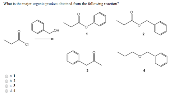 What is the major organic product obtained from the following reaction? OH yaço no . a no al b.2 C.3 d.4