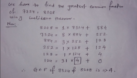 ve have to find tue qreatent eemen o 3324 8208 us in g cudidaan tae ererw. ‘ Nw; 子324= 8x884+ 252- 884一 252 = 1x128十 @e Fop 1