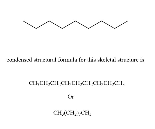 condensed structural formula for this skeletal structure is CH3CH2CH2CHCH2CH2CH2CH2CH3 Or CH3(CH2)7CH3