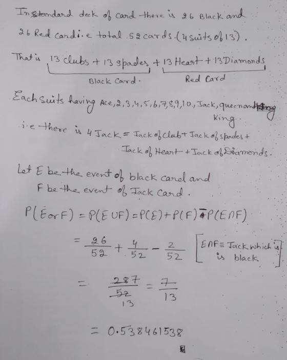 Tngterndand dee k、of cand-there us 6 Black and candie total scards (4 suits o13). amom Black Carrd Reol Catl Each Suits having Ac e, 2.3,4,5, b7,8凡10, lac k.que enand king e-there İs eeck Tack clubr Tack o spades lot E be-the event o) black carel and f beㅘhe-event-o! Tack Card とUF 2 ENF Tack which s 52-.52-52. black 24チュー 52 13 1 3 二 0.53 % 4 61538