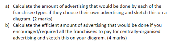 a) Calculate the amount of advertising that would be done by each of the franchisee types if they choose their own advertisin