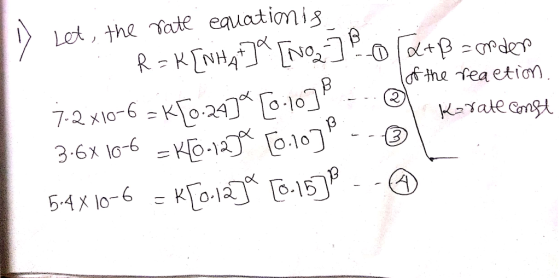 Let, the ate equationis de -KTNHNo fthe fea etton 7-2 x10-6 = KT0-24 -10 =Ko-110 KTO1-15P Karate Cng 3.6x l0-6 5.4x lo-6