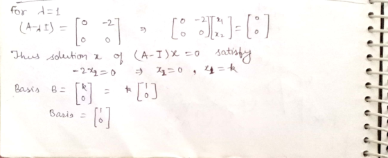 for 1 -224 AAE= -2 Tthus soleution 1oA-I)x =o satis - 220 Basis Baris