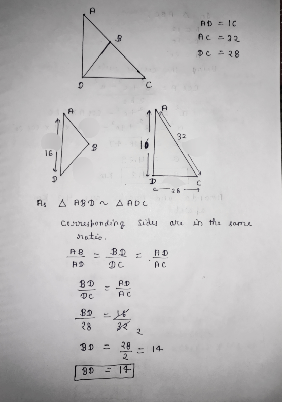 AD = 16 Ac = 32 Фc 28 С A 32 10 16 D с 20 Э As ДНО ОТ AHDC corresponding sides are in the same ratio . AB B) AD AD ФС PC B Фc