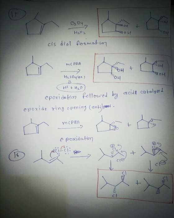 10 Os Oy noH H202 cis diol formation м с PDA FITOH OH + TO OH H₂SO4 (aa) OH acide catalysed (Ht + H₂O) epoxidation followed b