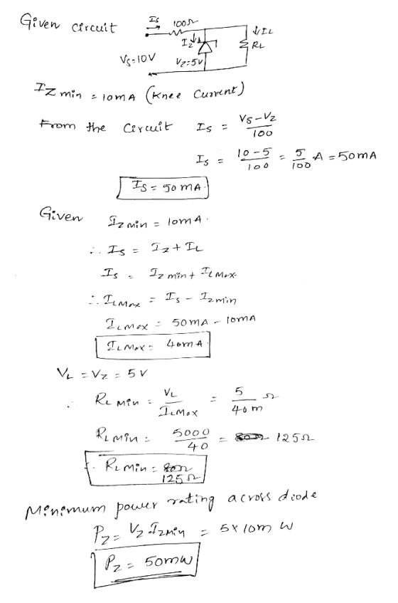 Given cercuit coor TIL de ERE S vs.lov 12:50 Iz min -loma (Knee Current) from the Circuit Is -vs-v2 = 0 тоо 10 Is - - 55A50mA