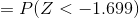 = P(Z <-1.699)