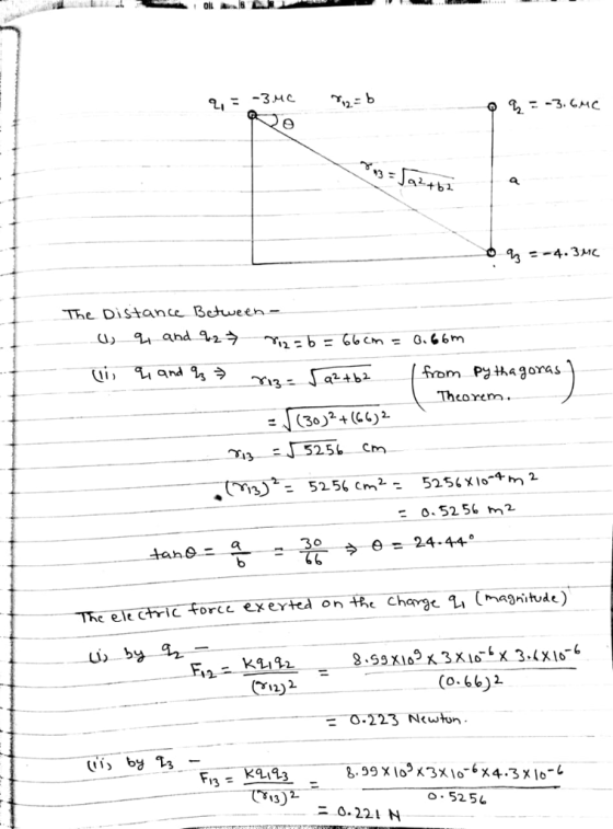 2 The Distane Between- UI» from Py ta goras orm. SA2 256 Cm 0.5256 m2 タ θ= 24-44 on the Chayge Li (ma)hitude) ele ctric torc