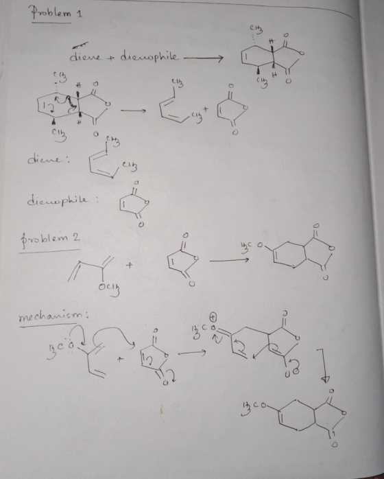 Problem 1 diene & dienophile - och HT сть, он diene: P dienophile: problem 2 Och mechanism: it con 1 Col V 11