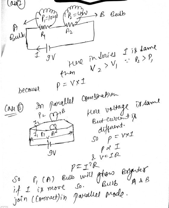 Code P2 = 40 Sulbl Here in Series I is same V2 > VER > p=VX1 then In parallel combination om P, Floy & B Beulb tund R R 1 gV