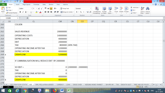 NPV, IRR, PBP,OCF, INDEX - Microsoft Excel (Product Activation Failed) Page Layout Formulas File Home Insert Data Review View