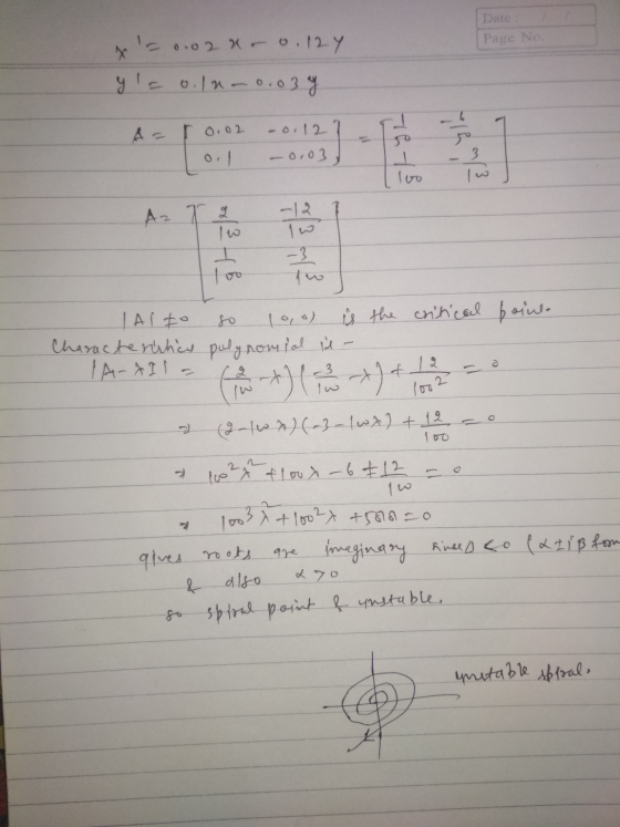Date: Page No x = 0.02 x 0.12 ya o.lu -0.03 y r 0.02 -0,127 - 0,03 3 | lvo Az Tz 16 too Alto 10,oo is the critical boiul Cha