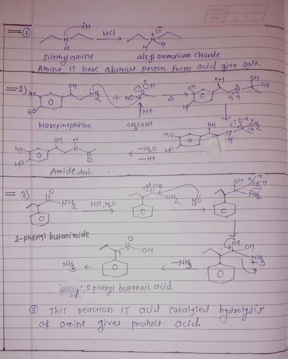 PAGE NO. DATE HCl Diethylamine Amine is bose alkyl ammonium chloride abstract proton from acid give sasto 앤 OH oH -OH Nth NB
